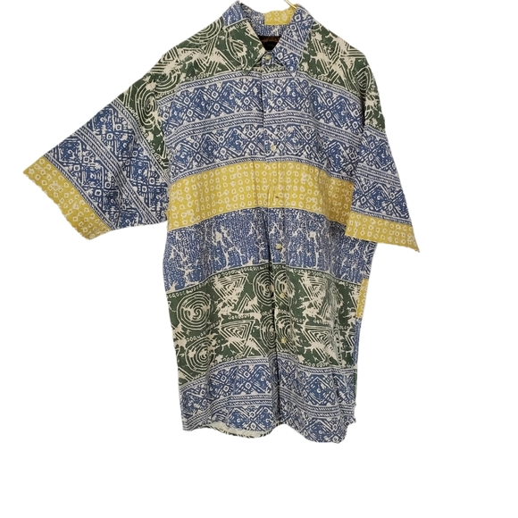 Vintage Patterned Eddie Bauer Short Sleeve Button Down Casual Shirt Linen Blend - Picture 3 of 6